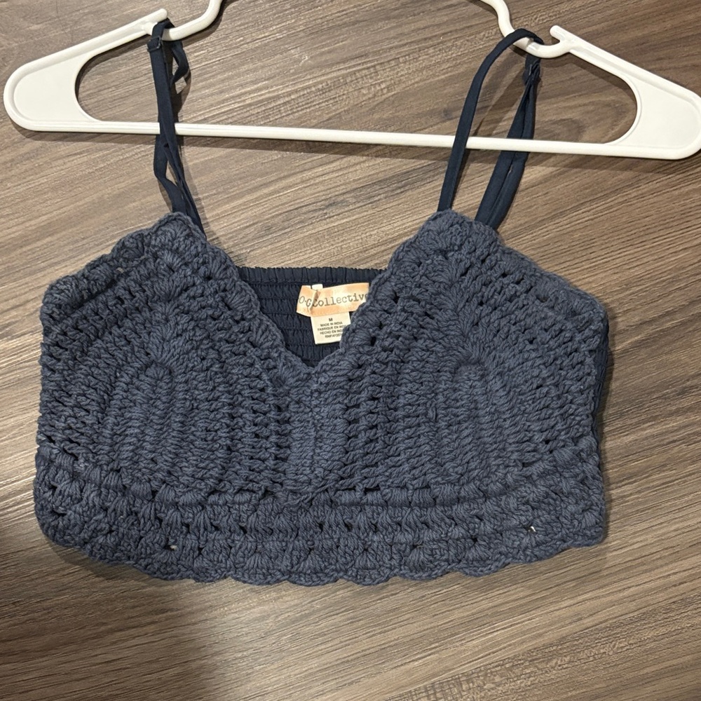 Ecote Navy Crochet Tank Top
